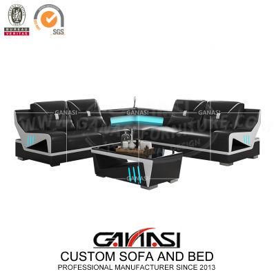 Top Sell European Furniture Sectional Genuine Leather Sofa with LED Light