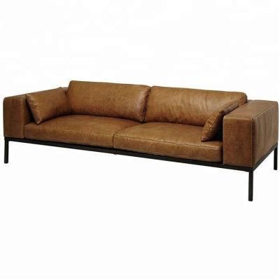 Modern Living Room Upholstery Couch Vintage Wooden Leather Sofa