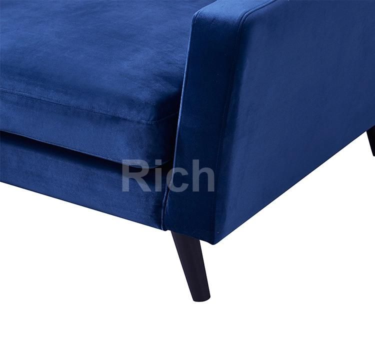 Home Wooden Couch Furniture Navy Blue Fabric Velvet Single Sofa