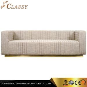 Modern European Style Velvet Leather Fabric Sofa with Golden Legs