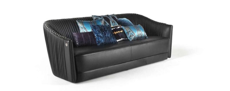 Best Sell Luxury Sofa Black Comfortable Leather Couch Villa Lobby Living Room Furniture 1 2 3 Seater Italian Style Leisure Sectional Sofa