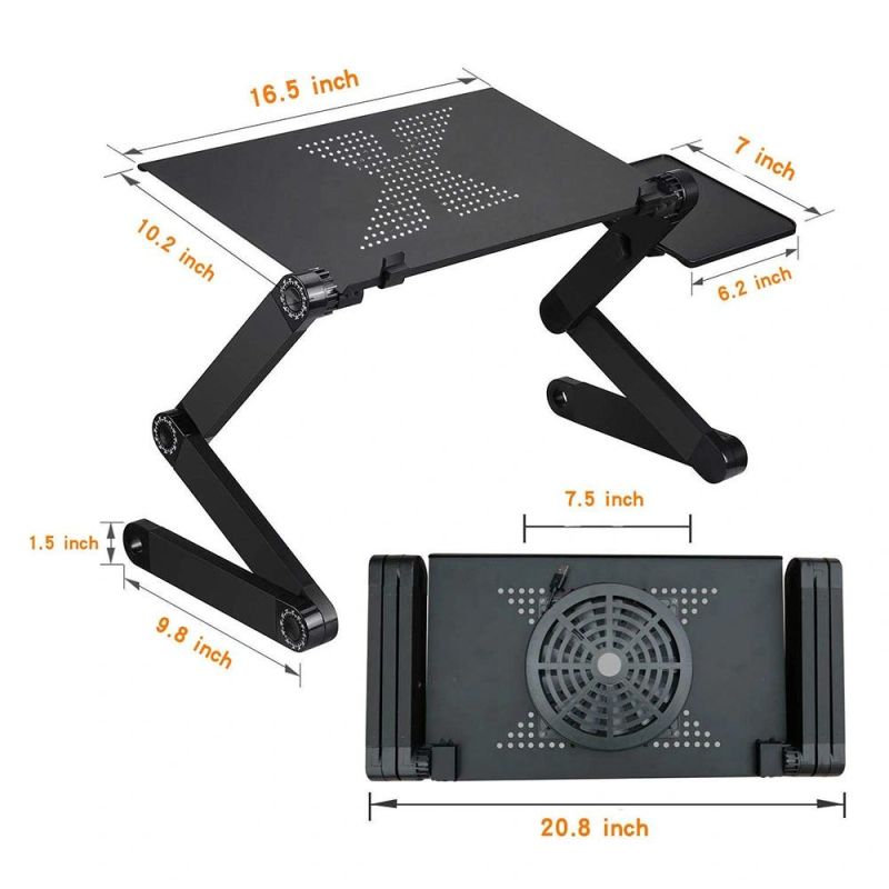 Office Home Computer Desk Foldable Aluminum Portable Adjustable Laptop Stand Table with Fan