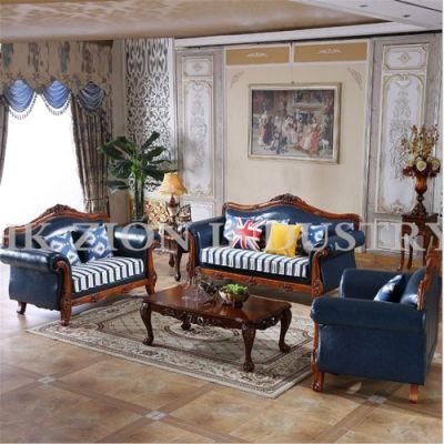 Royal Luxury European Style Living Room Sofa Couches Living Room Furniture Sofa Set Blue Leather Homeliving Furniture Recliner Sofa