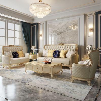 Living Room Furniture Luxury Leather Sofa Sets with Wood Coffee Table in Optional Furnitures Color and Couch Seat