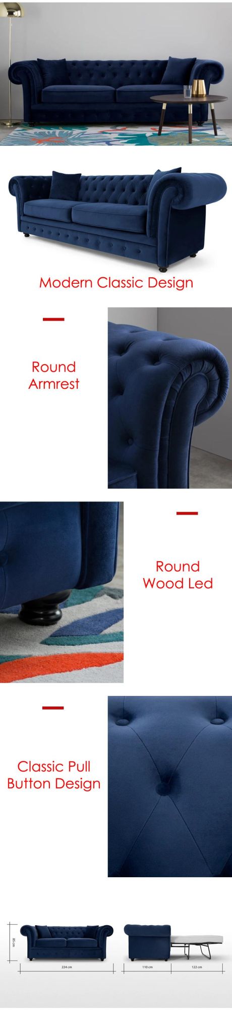 Sitting Room Contemporary and Recreational Circle Armrest Cloth Art Sofa