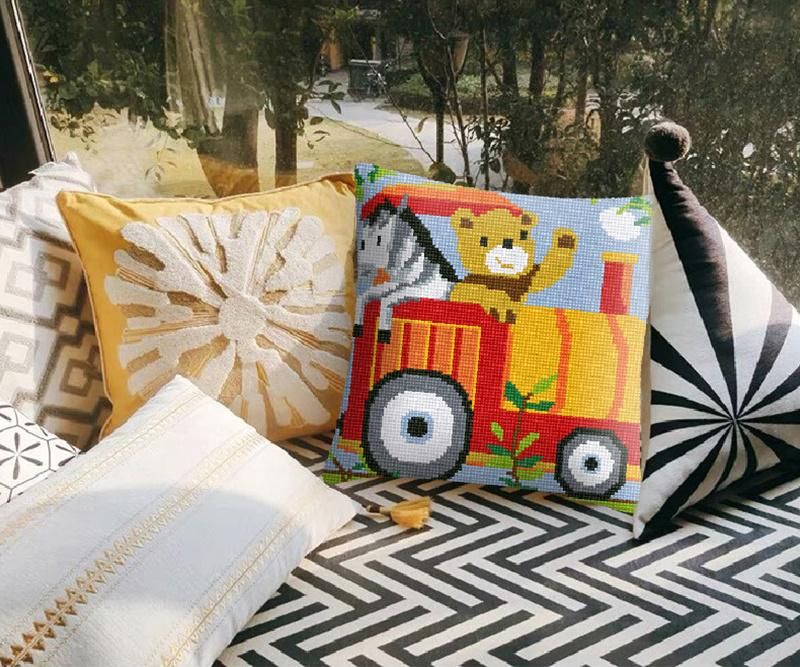 New Style Thread Embroidery Cute Bear Handmade Cross Stitch 3D Pillow Sofa Car Embroidered Cover