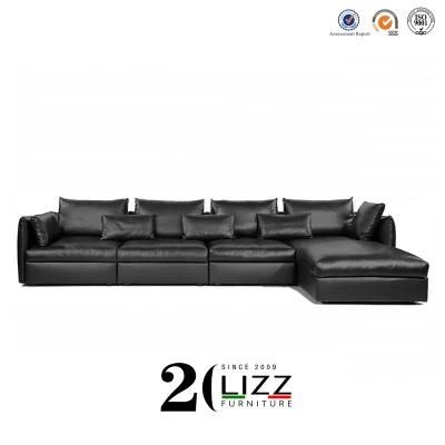 Modern Italian Furniture Leather Feather Sofa Set