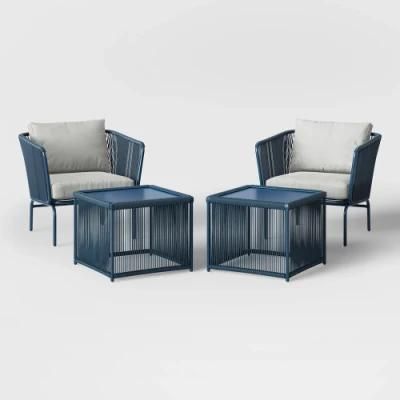 Garden Outdoor Sectional Aluminum Rope Sofa Blue Patio Club Chair