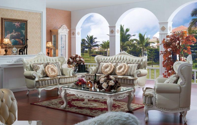 Home Furniture Couch Factory Wholesale Solid Wood Carved Fabric Sofa