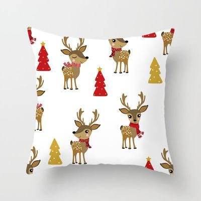 Holiday Decoration Christmas Onrament Colorful Christmas Tree and Deer Back Cushion Cover Sofa Cushion