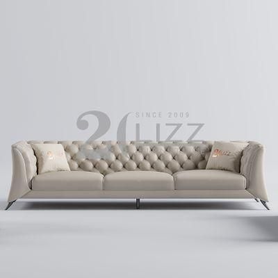 Luxury European Style Top Grain Leather 1 Seater Couch Modern Chesterfield Sofa Leisure Living Room Home Furniture