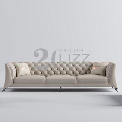 Luxury European Style Top Grain Leather 1 Seater Couch Modern Chesterfield Sofa Leisure Living Room Home Furniture
