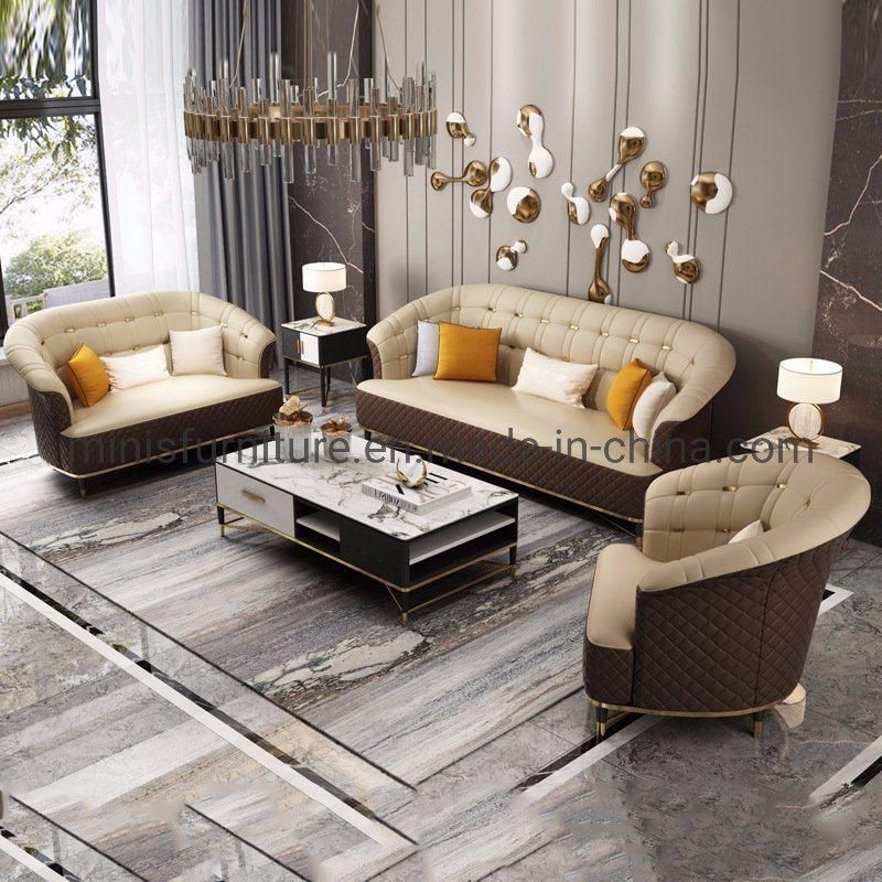 (MN-HSF015) Luxury Hotel Lobby/Home Living Room Genuine Leather Sofa Furniture