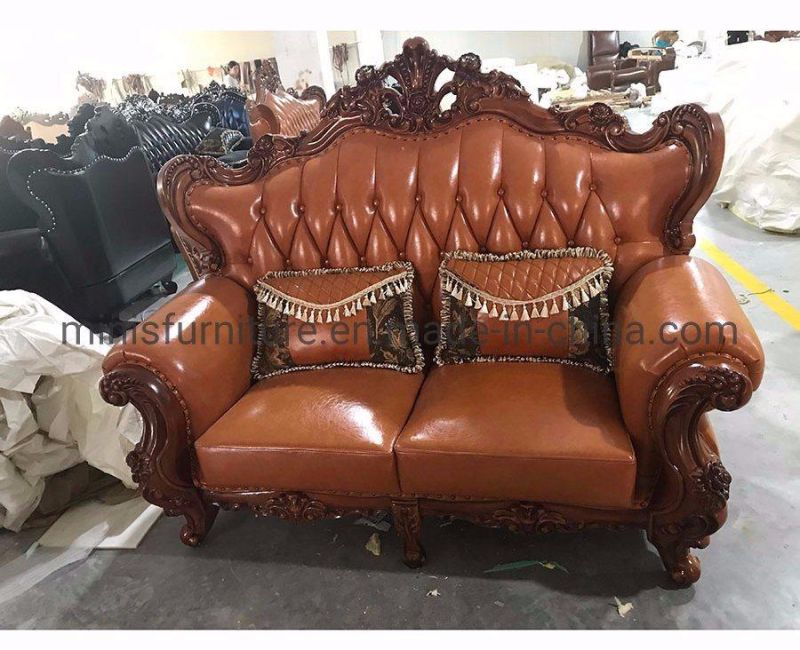 (MN-CSF12) Real Leather Solid Wood Sofa for House Living Room/Hotel Lounge