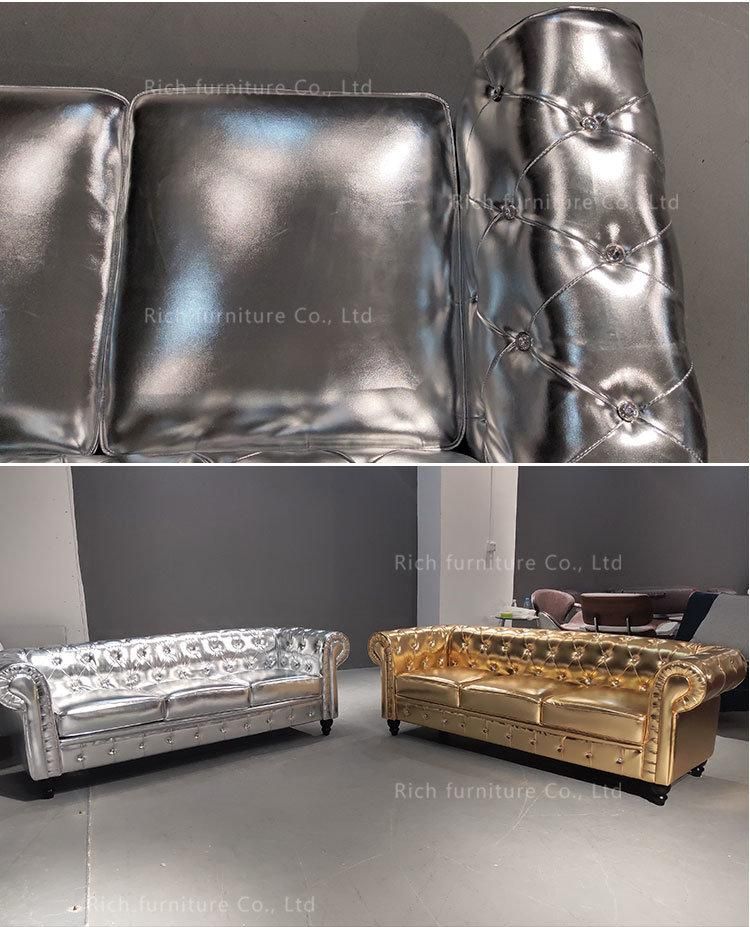 Modern Bar Club Deep Tufted Chesterfield Party Couch PU Leather Button Tufted Sofa Hotel KTV Disco Leather Silver PU Sofa