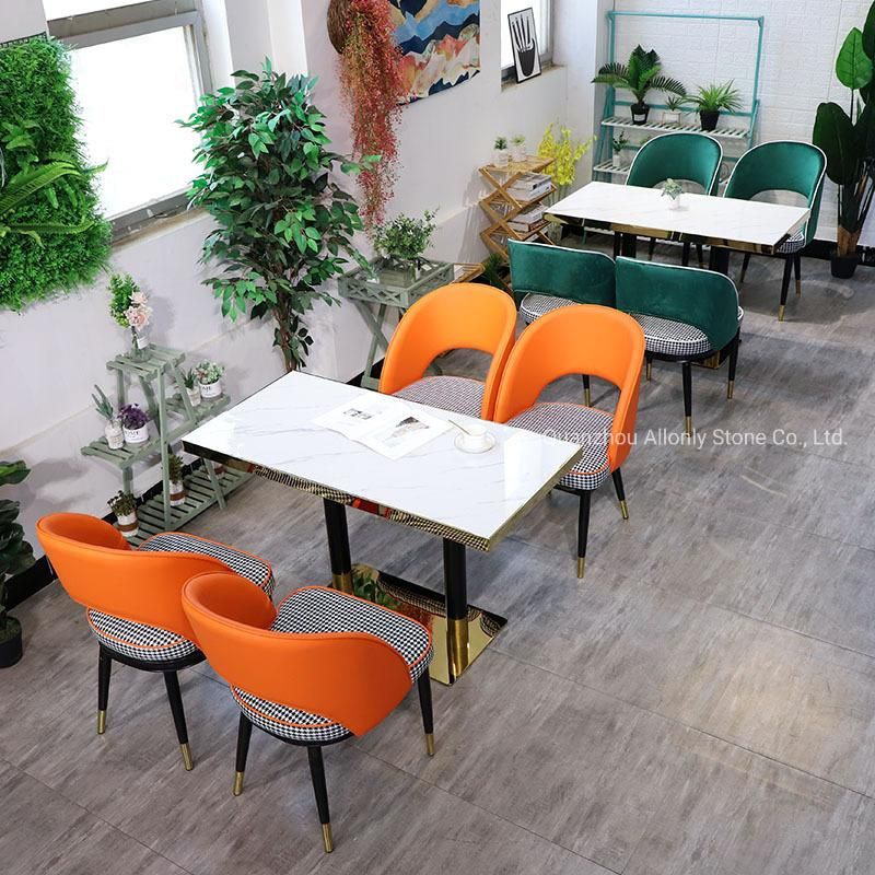 Seater Black and White Marble Top Stone Dining Table with Metal Base