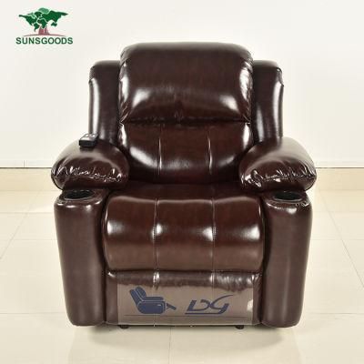 Wooden Frame Single Electric Recliner Cup Holder Leather Chair Chesterfield Home Furniture Sofa
