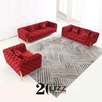New Arrivals Luxury Velvet Fabric Living Room Furniture Set Button Tufted Chesterfield Leisure 3+2+1 Sofa
