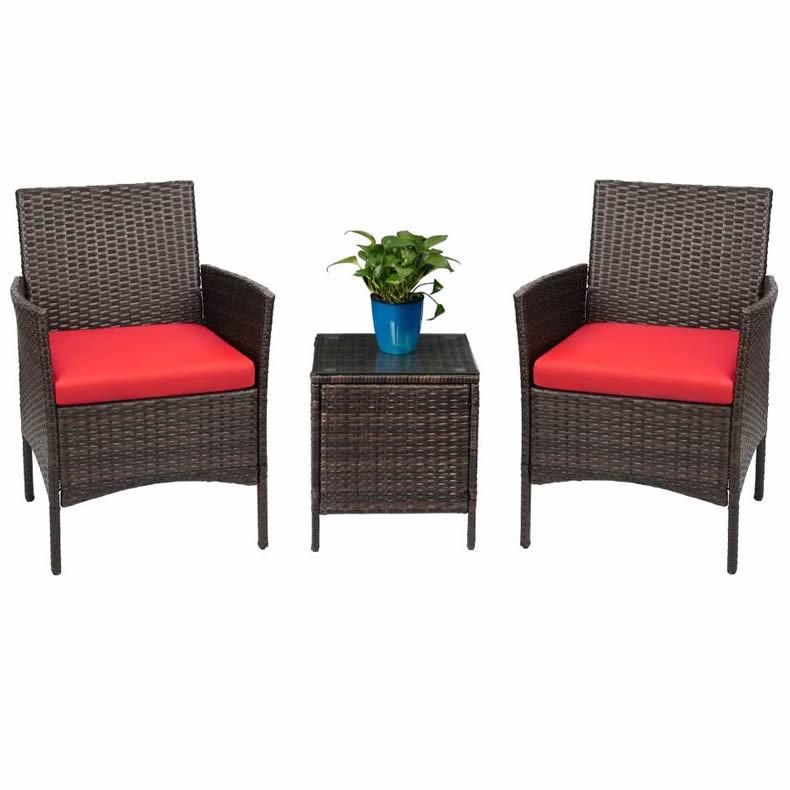 3 Pieces Porch Conversation Wicker Set Rattan Furniture Garden Outdoor Sofa Set