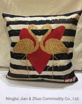 Custom Polyester Digital Printing Flamingo Heart Stripes Pillow Cushion