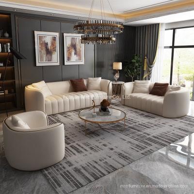 Luxury Home Furniture Manufacturer High Quality Wholesale Price Villa Living Room Modular Round Shape Golden Metal Leg Leather Sectional Sofa