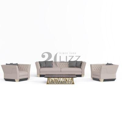 Sectional American Style Living Room Furniture Fabric Sofa with Gold Stainless Steel Leg Coffee Table