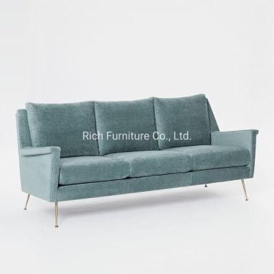 New Design Nordic Modern Fabric Cover Loveseat Home Furniture I Shape 3 Seater Sofa Mint Green