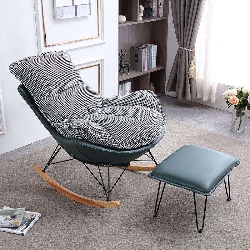 Gray Technology Cloth Wooden Shaking Strip Sofa Chaise with Footstool