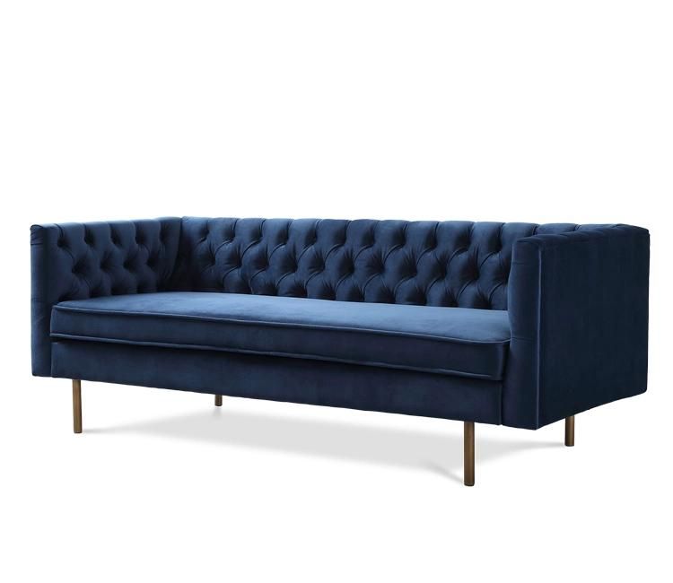 New Design Furniture Couch Navy Blue Velvet Sofa in Brass Legs for Two Seater and Three Seater Living Room Sofa