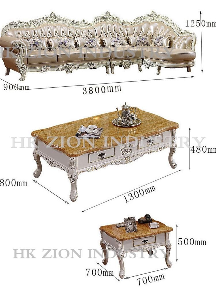 Royal Living Room Furniture Sets Luxury Leisure Chaise L Shape Sofa Corner Sofa European Style Geniue Leather Wooden Home Living Room Sofa