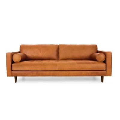 MID-Century Modern Sofa Tufted Leather Sofa 3 Seater