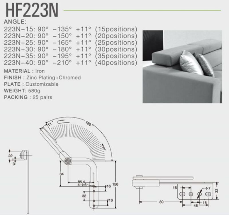 Sofa fittings plat pole headrest adjustable hinge with more steps