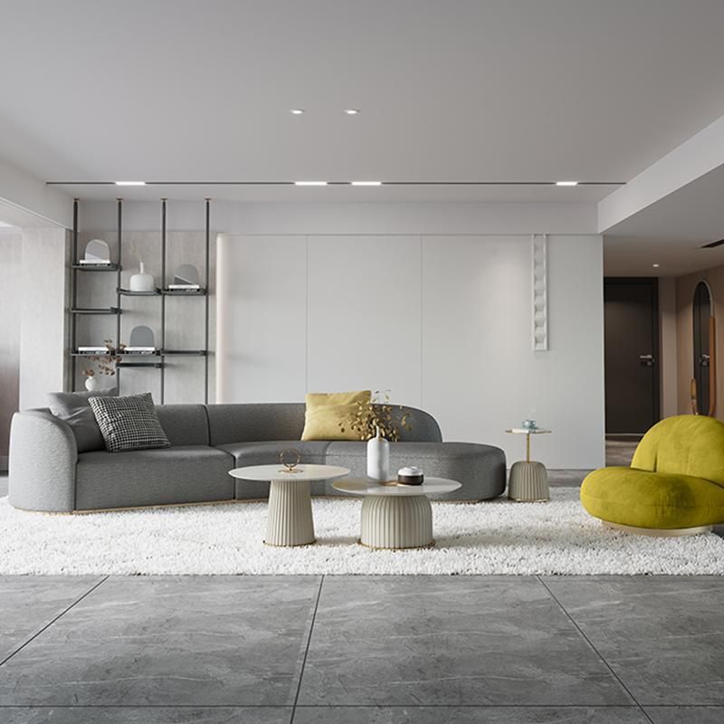 Modern Light Luxury White Curved Lamblike Fabric Living Room Sofa