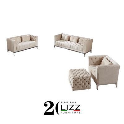 Latest Design Sofa with Stool Leisure 1+2+3 Velvet Fabric Sofa for Living Room