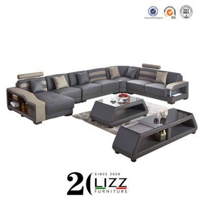 Sectional Corner U Shape Living Room Home Genuine Leather Sofa with Side Functions