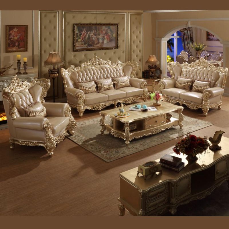 Wood Carved Antique Leather Sofa From Shunde Sofas Furniture Factory