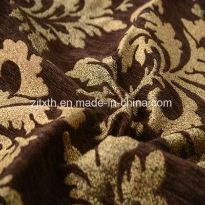 Brown Jacquard Leaf Item Chenille Fabric for Sofa and Textile