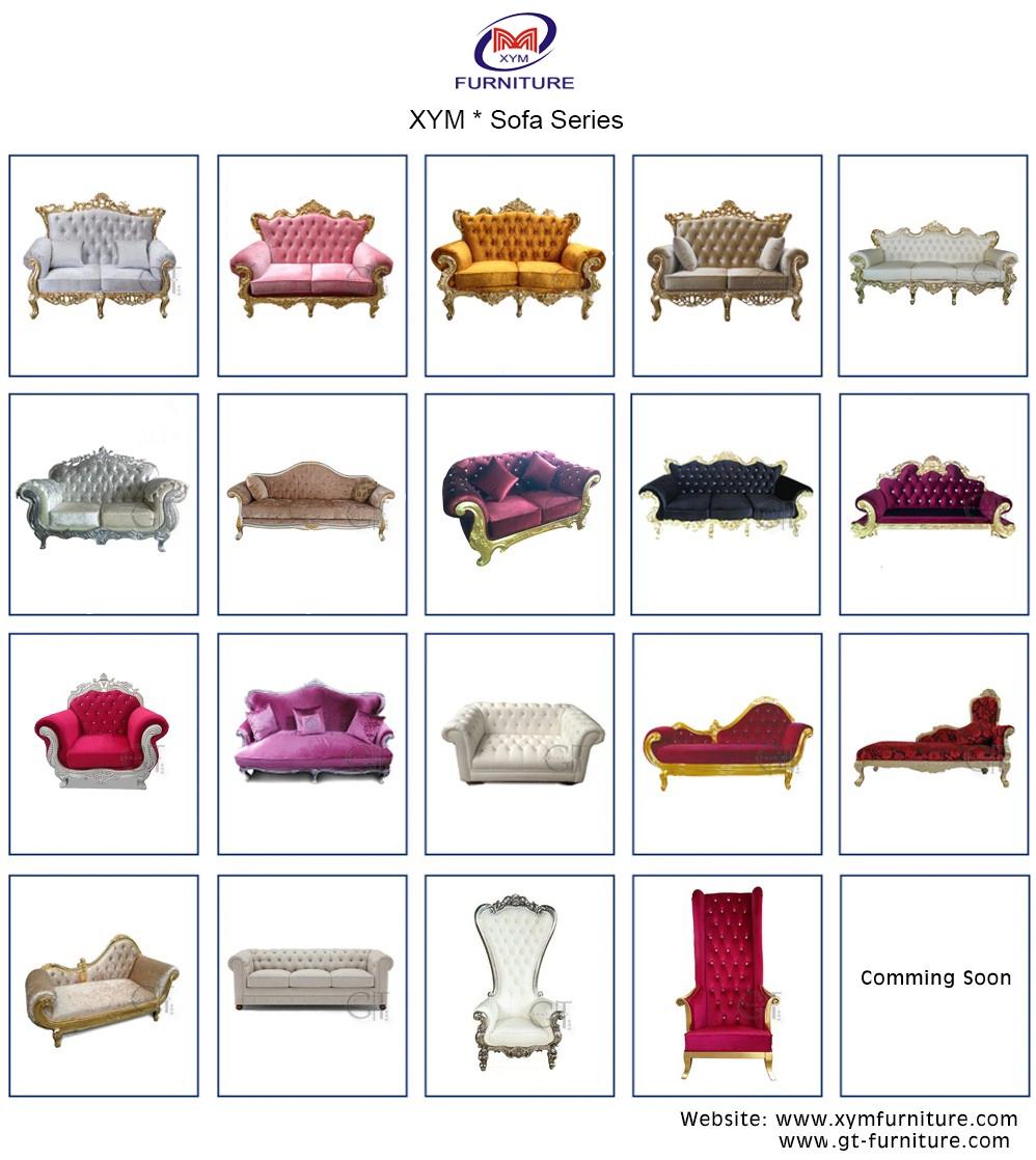 European Elegant Wedding Velvet Gold Stainless Steel Cage Sofa Set Chair