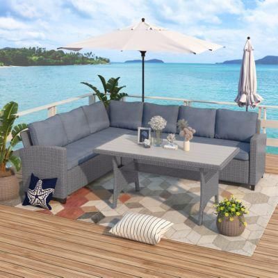 Outdoor Furniture PE Rattan Wicker Conversation Set Sectional Sofa Set with Table and Soft Cushions