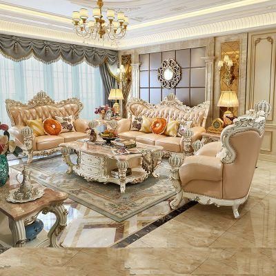 Home Sofa Furniture Factory Wholesale Wood Carved Antique Leather Sofa Set in Optional Furnitures Color and Couch Seat