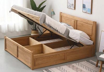 Luxury Solid Wood Frame Double Bed Designs PU Bed Room Furniture Gas Lift up Storage Box Bed