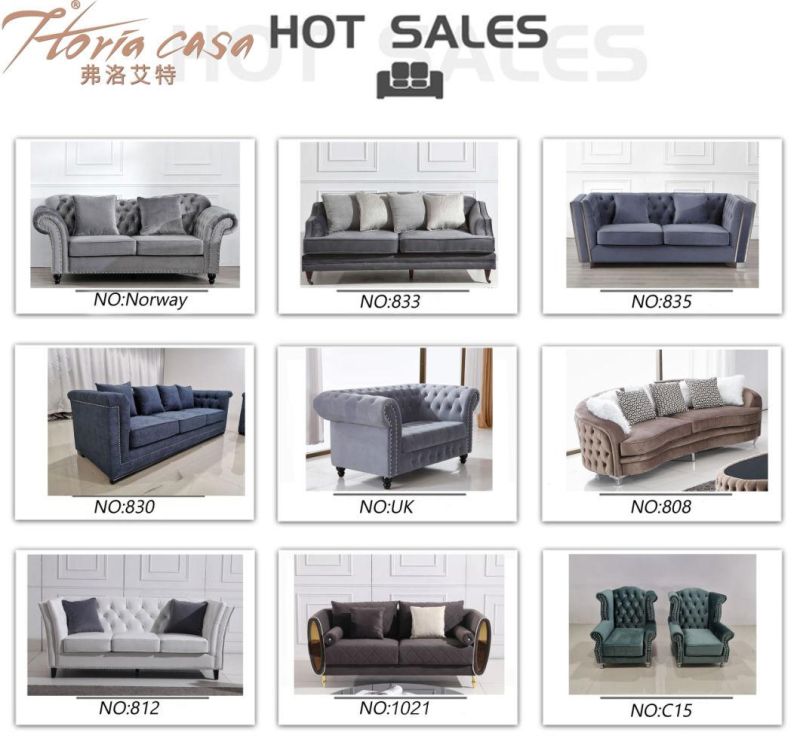 China Manufacturer Direct Hot Sale Modern Living Room Fabric Chesterfield Sofa Leisure Home Velvet Couch with Stainless Steel Legs