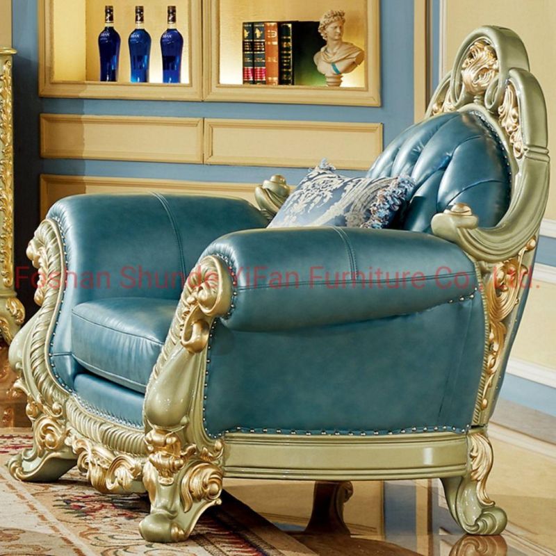 Wood Carved Living Room Luxury Sofa in Optional Couch Seat and Furniture Painting Color
