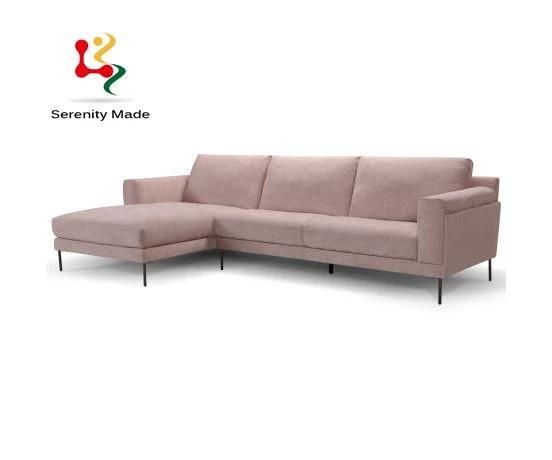 Modern L Shape Pink Fabric 10 Seats Metal Legs Lounge Couch Sofa for Hotel