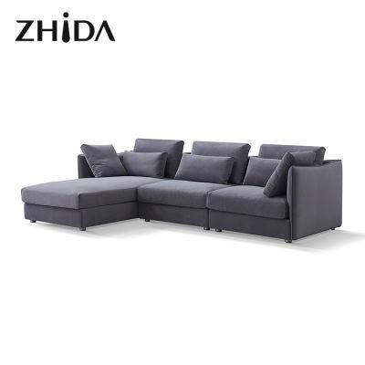 Italian Style Home Living Room Furniture High Quality Metal Leg L Shape Couch Hotel Sectional Modern Fabric Sofa