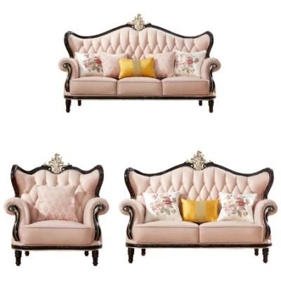 Antique Furniture Factory Wholesale Wooden Carved American Leather Sofa in Optional Couch Seat and Furnitures Color