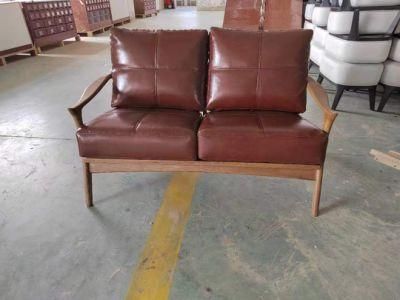 Nordic Style Leather Wood Frame Lounge Seating Sofa