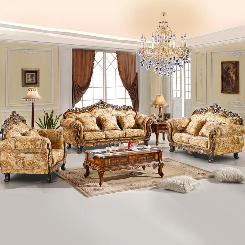 Chinese Sofa Furniture Factory Wholesale Classic Wood Fabric Sofa Set