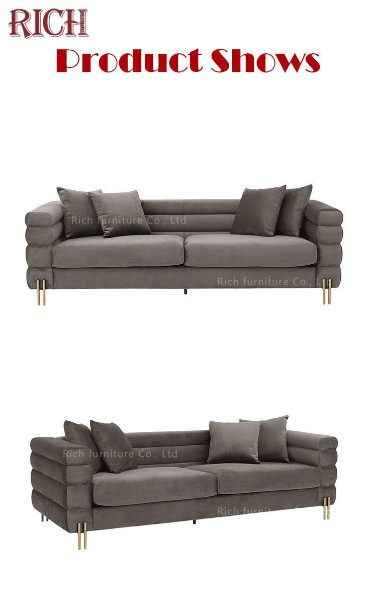 Living Room Furniture Upholstered Velvet Couch Sofa 3 Seat Grey Fabric Sofa