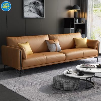 Modern Home Living Room Furniture Italian Style Orange Leather Sofa